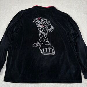 IOU Sport Vtg Mens XL Velour Track Jacket Black Red Zip Embroidered Graphic 90s